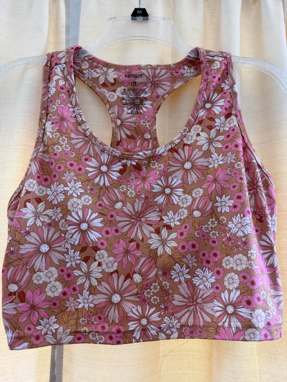 Kensie Pink and White Floral Racerback Crop Top